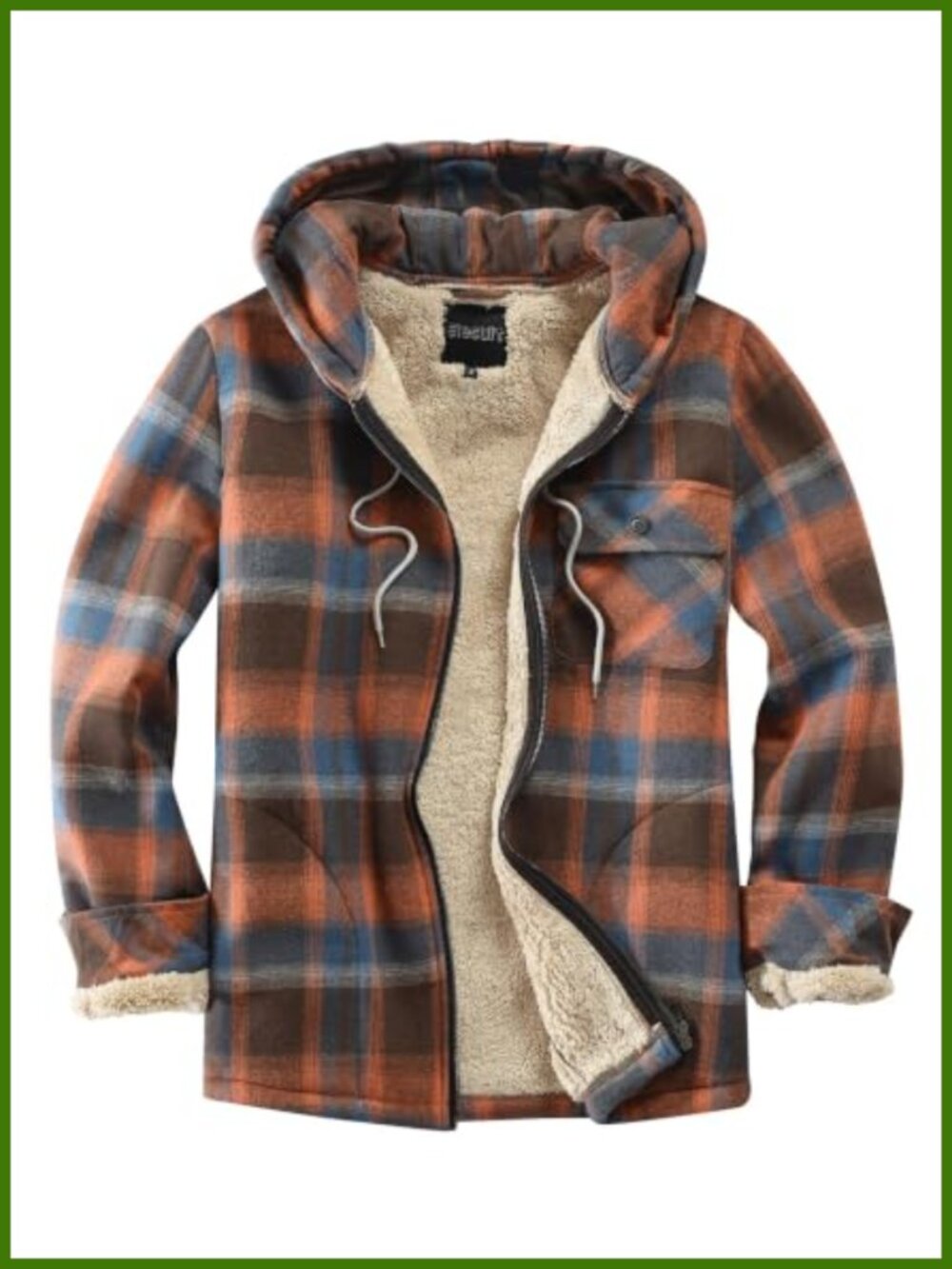 Men's Full Zip Fleece Flannel Jacket Plaid Cotton Hoodie Coat